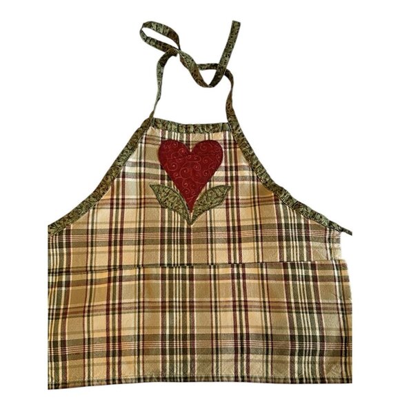 Handmade Lil Helper Kitchen Baker Apron Floral Heart Plaid Pockets Country Style - Picture 4 of 7